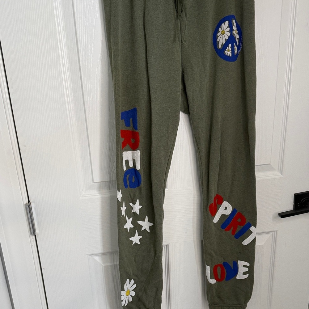 Lauren Moshi Olive Green Joggers with Red White Blue Graphics